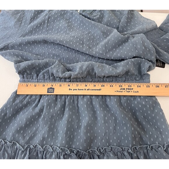Express Long Sleeve Tiered Ruffle Swiss Dot Dusty Blue Dress Size M NWT!!! - Picture 5 of 8